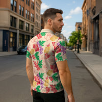 Colorful Aloha Hawaii Hibiscus Orchid Seamless Zipper Polo Shirt
