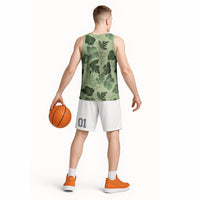 Vesuvian Green Aloha Hawaii Hibiscus Orchid Seamless Basketball Jersey