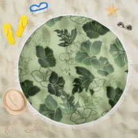 Vesuvian Green Aloha Hawaii Hibiscus Orchid Seamless Beach Blanket
