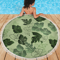 Vesuvian Green Aloha Hawaii Hibiscus Orchid Seamless Beach Blanket