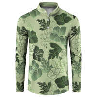 Vesuvian Green Aloha Hawaii Hibiscus Orchid Seamless Button Sweatshirt