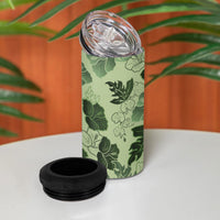 Vesuvian Green Aloha Hawaii Hibiscus Orchid Seamless 4 in 1 Can Cooler Tumbler