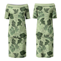 Vesuvian Green Aloha Hawaii Hibiscus Orchid Seamless Couples Matching Puletasi and Hawaiian Shirt