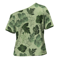 Vesuvian Green Aloha Hawaii Hibiscus Orchid Seamless Cross Shoulder Shirt