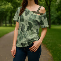 Vesuvian Green Aloha Hawaii Hibiscus Orchid Seamless Cross Shoulder Shirt