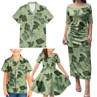 Vesuvian Green Aloha Hawaii Hibiscus Orchid Seamless Family Matching Puletasi and Hawaiian Shirt