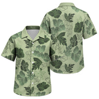 Vesuvian Green Aloha Hawaii Hibiscus Orchid Seamless Family Matching Puletasi and Hawaiian Shirt