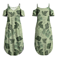 Vesuvian Green Aloha Hawaii Hibiscus Orchid Seamless Family Matching Summer Maxi Dress and Hawaiian Shirt