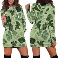 Vesuvian Green Aloha Hawaii Hibiscus Orchid Seamless Hoodie Dress