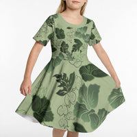 Vesuvian Green Aloha Hawaii Hibiscus Orchid Seamless Kid Short Sleeve Dress