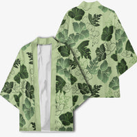Vesuvian Green Aloha Hawaii Hibiscus Orchid Seamless Kimono