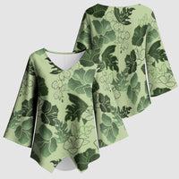 Vesuvian Green Aloha Hawaii Hibiscus Orchid Seamless Kimono Sleeve Blouse