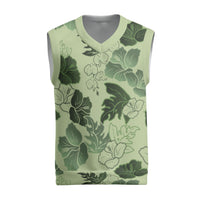 Vesuvian Green Aloha Hawaii Hibiscus Orchid Seamless Christmas Knitted V-Neck Vest