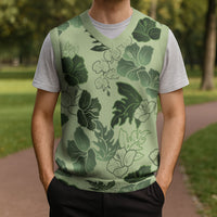 Vesuvian Green Aloha Hawaii Hibiscus Orchid Seamless Christmas Knitted V-Neck Vest