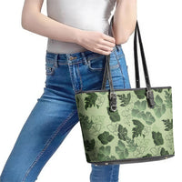 Vesuvian Green Aloha Hawaii Hibiscus Orchid Seamless Leather Tote Bag