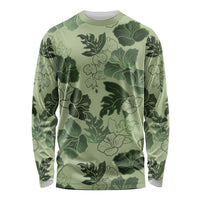 Vesuvian Green Aloha Hawaii Hibiscus Orchid Seamless Long Sleeve Shirt