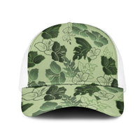 Vesuvian Green Aloha Hawaii Hibiscus Orchid Seamless Mesh Trucker Cap