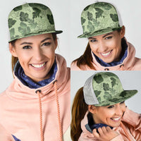 Vesuvian Green Aloha Hawaii Hibiscus Orchid Seamless Mesh Trucker Cap