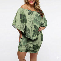Vesuvian Green Aloha Hawaii Hibiscus Orchid Seamless Off Shoulder Short Dress
