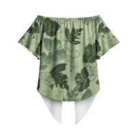 Vesuvian Green Aloha Hawaii Hibiscus Orchid Seamless Off Shoulder Wrap Waist Top
