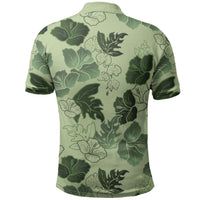 Vesuvian Green Aloha Hawaii Hibiscus Orchid Seamless Polo Shirt