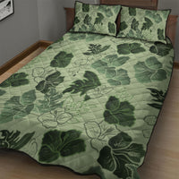 Vesuvian Green Aloha Hawaii Hibiscus Orchid Seamless Quilt Bed Set