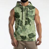 Vesuvian Green Aloha Hawaii Hibiscus Orchid Seamless Sleeveless Hoodie