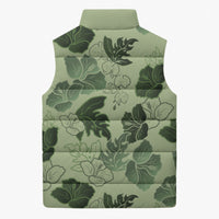 Vesuvian Green Aloha Hawaii Hibiscus Orchid Seamless Sleeveless Puffer Jacket
