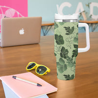 Vesuvian Green Aloha Hawaii Hibiscus Orchid Seamless Tumbler With Handle