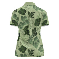 Vesuvian Green Aloha Hawaii Hibiscus Orchid Seamless Women Polo Shirt