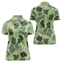 Vesuvian Green Aloha Hawaii Hibiscus Orchid Seamless Women Polo Shirt