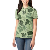 Vesuvian Green Aloha Hawaii Hibiscus Orchid Seamless Women Polo Shirt