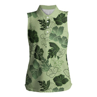 Vesuvian Green Aloha Hawaii Hibiscus Orchid Seamless Women Sleeveless Polo Shirt