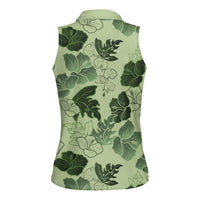 Vesuvian Green Aloha Hawaii Hibiscus Orchid Seamless Women Sleeveless Polo Shirt