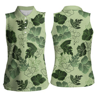 Vesuvian Green Aloha Hawaii Hibiscus Orchid Seamless Women Sleeveless Polo Shirt