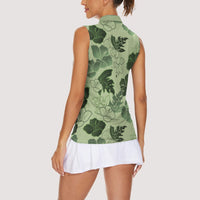 Vesuvian Green Aloha Hawaii Hibiscus Orchid Seamless Women Sleeveless Polo Shirt