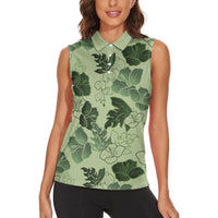 Vesuvian Green Aloha Hawaii Hibiscus Orchid Seamless Women Sleeveless Polo Shirt