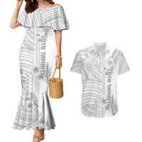 Samoa White Sunday Couples Matching Mermaid Dress and Hawaiian Shirt Manuia le Aso Sa o Tamaiti Polynesian Plumeria LT14 White - Polynesian Pride