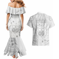 Samoa White Sunday Couples Matching Mermaid Dress and Hawaiian Shirt Manuia le Aso Sa o Tamaiti Polynesian Plumeria LT14 - Polynesian Pride