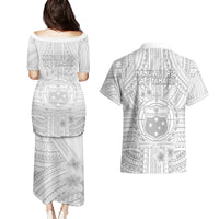 Samoa White Sunday Couples Matching Puletasi Dress and Hawaiian Shirt Manuia le Aso Sa o Tamaiti Polynesian Plumeria LT14 - Polynesian Pride