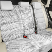 Personalised Samoa White Sunday Back Car Seat Cover Manuia le Aso Sa o Tamaiti Polynesian Plumeria