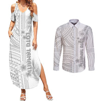 Personalised Samoa White Sunday Couples Matching Summer Maxi Dress and Long Sleeve Button Shirts Manuia le Aso Sa o Tamaiti Polynesian Plumeria LT14 White - Polynesian Pride