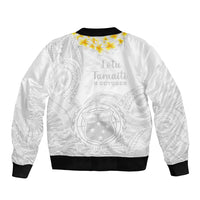 Samoa White Sunday Bomber Jacket Lotu Tamaiti 2023 With Coat Of Arms LT14 - Polynesian Pride