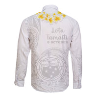Samoa White Sunday Long Sleeve Button Shirt Lotu Tamaiti 2023 With Coat Of Arms LT14 - Polynesian Pride