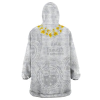 Samoa White Sunday Wearable Blanket Hoodie Lotu Tamaiti 2023 With Coat Of Arms LT14 - Polynesian Pride