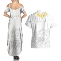 Personalised Samoa White Sunday Couples Matching Summer Maxi Dress and Hawaiian Shirt Lotu Tamaiti 2023 With Coat Of Arms LT14 - Polynesian Pride