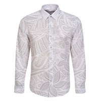 Polynesia White Sunday Family Matching Off Shoulder Maxi Dress and Hawaiian Shirt Polynesian Pattern With Tropical Flowers LT14 Dad's Shirt - Long Sleeve White - Polynesian Pride