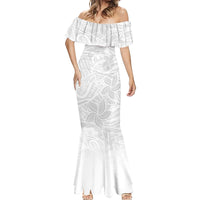 Polynesia White Sunday Mermaid Dress Polynesian Pattern With Tropical Flowers LT14 - Polynesian Pride
