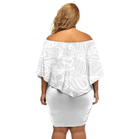 Polynesia White Sunday Off Shoulder Short Dress Polynesian Pattern With Tropical Flowers LT14 - Polynesian Pride