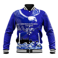 Personalised American Samoa Fautasi Race Baseball Jacket Eagle With Polynesian Pattern LT14 Unisex Blue - Polynesian Pride